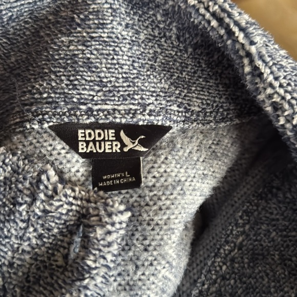 Eddie Bauer Lt Harbor (marled navy) soft long nap button placket fleece top. Lrg - Picture 7 of 9